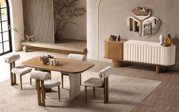 Luther Yemek Odası Takımı (Beyaz-Ceviz)